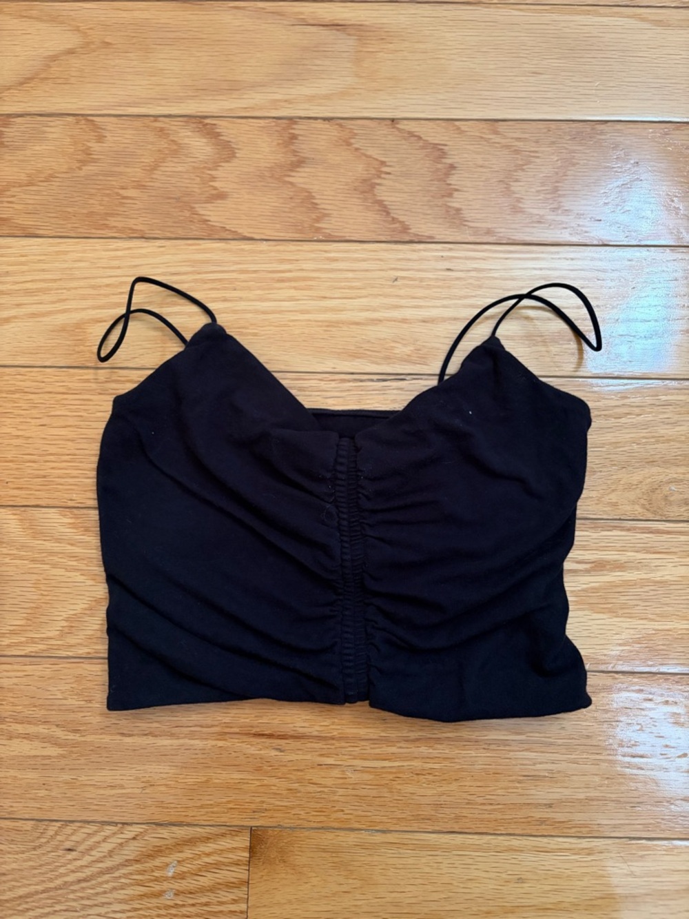 Aeropostale Black Ruched Spaghetti-Strap Crop Camisole